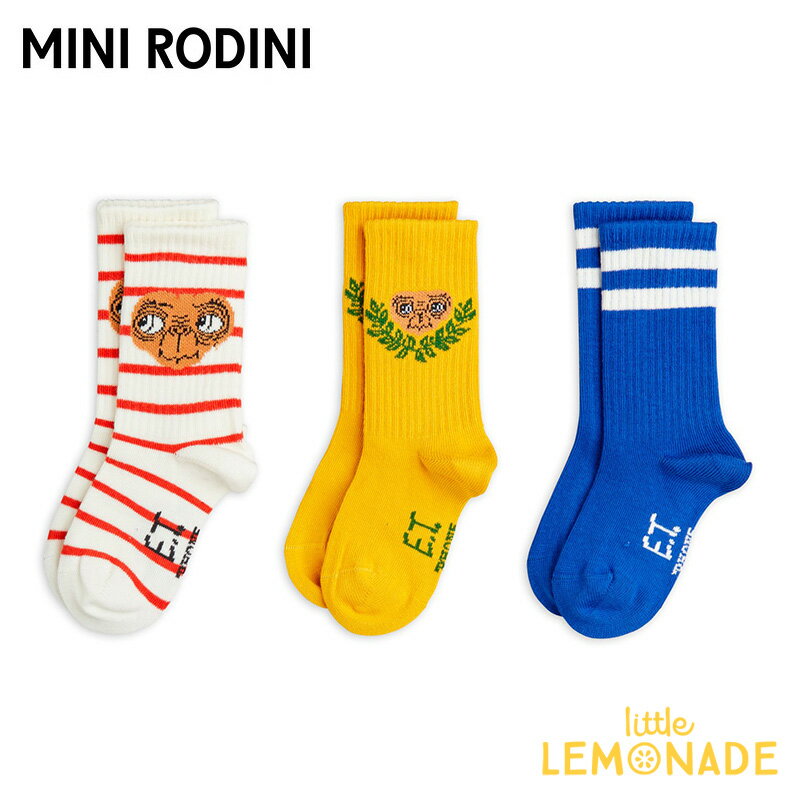 ミニロディーニ E.T 3-pack socks 16/19(10-12cm)・20/23(12-14cm) ソックス 3組セット MINI RODINI ラインソックス 靴下 キッズサイズ 子ども服 総柄 防寒 北欧 リトルレモネード ETコラボ (2586010100) アパレル SS26pre KTZ