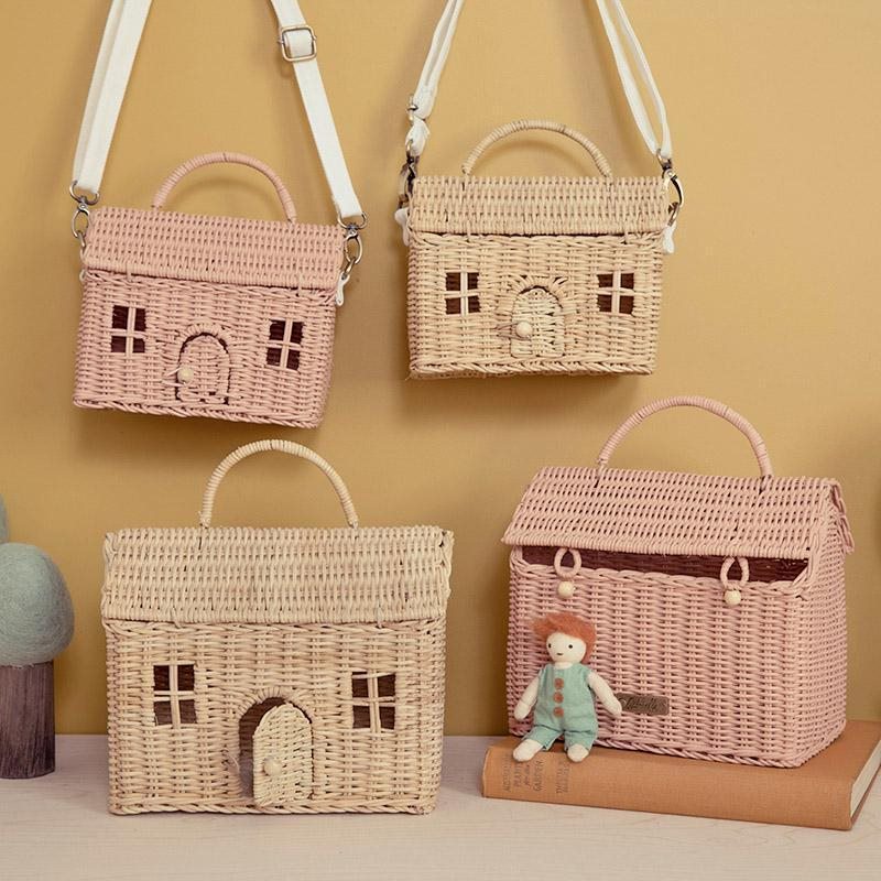 【Olli Ella オリエラ】 CASA BAG ハウス型 かごバッグ 【STRAW / ROSE】カゴBAG ラタン バスケット ポシェット 家型 かご バッグ ナチュラル シンプル インテリア プレゼント 誕生日プレゼント クリスマス ギフト 送料無料 あす楽 リトルレモネード