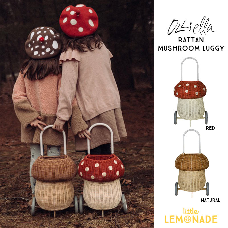 楽天リトルレモネード楽天市場店【Olli Ella オリエラ】 Rattan Mushroom Luggy | Natural / Red　マッシュルーム ラギー レッド/ナチュラル 子ども用 おままごと ピクニック かご カゴ バッグ シンプル インテリア 子供部屋 収納 お片付け 【送料無料】 OEKBAS-MLG あす楽 リトルレモネード KTZ