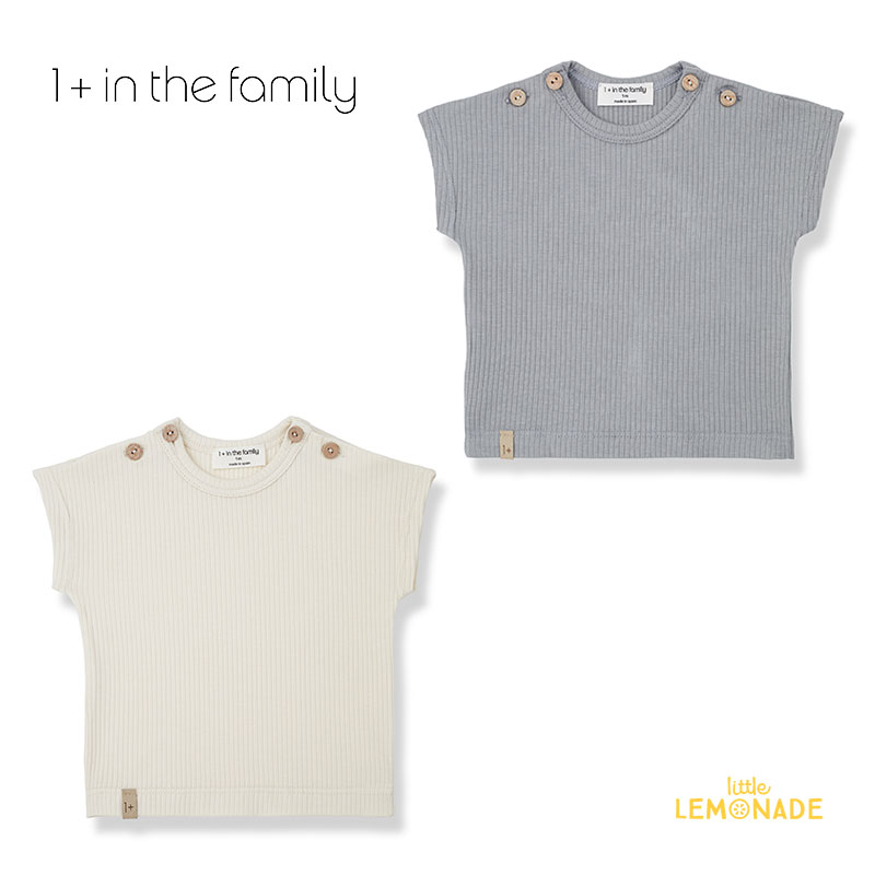 【1+ in the family】MILES s/sleeve t-shirt | IVORY・SMOKY 【6か月/12か月】 半袖トップス リブ 無地 シンプル おしゃれ ワンモアインザファミリー 海外子ども服 リトルレモネード あす楽 アパレル SS24 KTZ