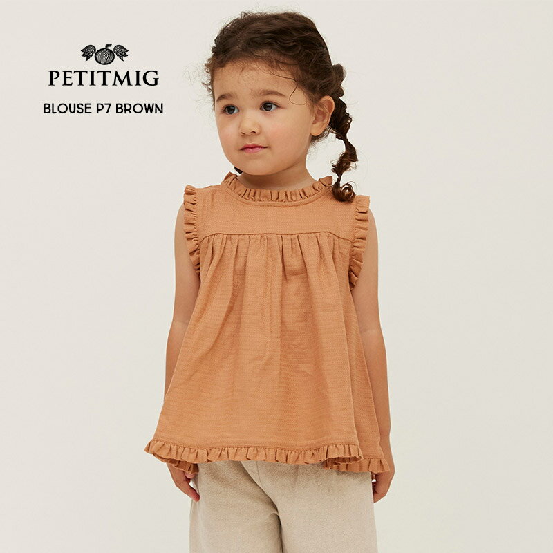 PETITMIG blouse P7 brown 1-2/80cm - 4-5/110cmۥ֥饦 Ρ꡼ ֥饦 ȥåץ ̵ ƥ饳å 㥬 ɥե եߥ˥ ӥߥ󥫥顼 ̵ ٥ӡ ɤ İ λ ह ץߥ ȥ͡ Summer SS24 YKZ