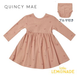 【Quincy Mae】 RIBBED LONG SLEEVE DRESS 【6-12か月/12-18か月/18-24か月/2-3歳】 BOWS ブルマ付き ワンピース リボン柄 ドレス 長袖 ベビー クインシーメイ パイル地 赤ちゃん 子供 女の子 おしゃれ リトルレモネード ベビー服 アパレル AW23 QM027ROUG YKZ SALE