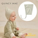 【Quincy Mae】PIXIE BONNET 【6-12か月/12-24か月】 SAGE STRIPE ピクシー ボンネット 帽子 セージカラー ストライプ オーガニック ベビー 赤ちゃん ヘッドアクセサリー 女の子 男の子 新生児 クインシーメイ リトルレモネード ベビー服 アパレル SS24 QMA010REEP YKZ