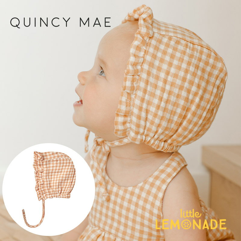 【Quincy Mae】WOVEN RUFFLE BONNET 【6-12か月/12-24か月】 MELON GINGHAM ボンネット ベビー 帽子 ギンガムチェック柄 女の子 新生児 クインシーメイ オーガニック ベビー おしゃれ リトルレモネード リトルレモネード あす楽 アパレル SS24 QMA269KXAT YKZ