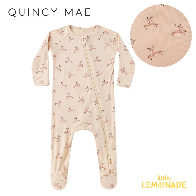 クインシーメイ BAMBOO ZIP FOOTIE (3-6か月/6-12か月/12-18か月) REINDEER ロンパース 長袖 ベビー カバーオール Quincy Mae 赤ちゃん 子ども クリスマス トナカイ ピンク 新生児 出産祝い 出産準備 60/70/80cm リトルレモネード ベビー服 アパレル AW25 QM092BDSB