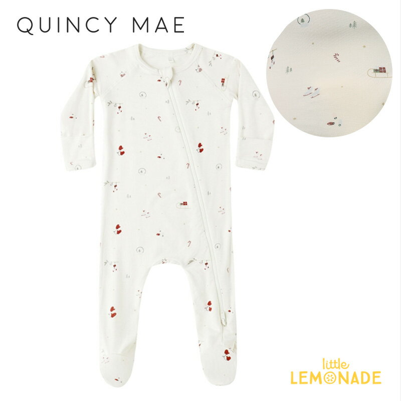 クインシーメイ BAMBOO ZIP FOOTIE (3-6か月/6-12か月/12-18か月) WINTER WONDERLAND ロンパース 長袖 ベビー カバーオール Quincy Mae 赤ちゃん 子ども クリスマス ホワイト 新生児 出産祝い 出産準備 60/70/80cm リトルレモネード ベビー服 アパレル AW25 QM092ARTX