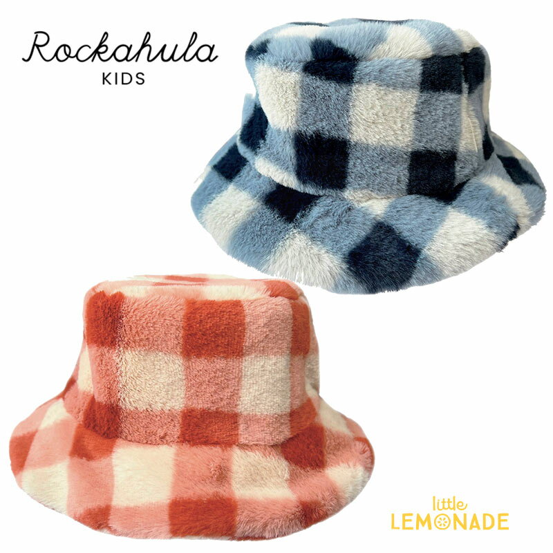 Furry Checked Bucket Hat | BLUE / CORAL ( T2087B-1 / T2087C-1 ) 3-6歳サイズ チェック柄 バケットハット 帽子 フェイクファー バケハ 子ども用帽子 誕生日 クリスマス プレゼント ギフト ロッカフラキッズ 23AW あす楽