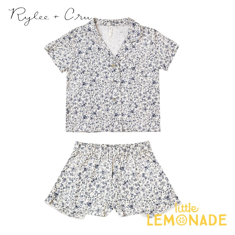 【Rylee+Cru】blue floral bedtime pajama set【4-5歳/6-7歳/8-9歳】 RC328VYB 2021SS パジャマ 半袖 ライリー＆クルー おしゃれ 子供服 リトルレモネード アパレル SALE 24SALE