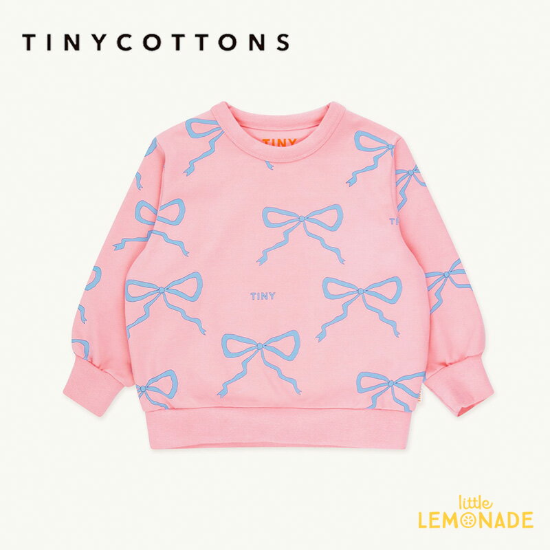 【tinycottons】 BOWS SWEATSHIRT【2歳】peach スウェット 長袖トップス ロンT トレーナー コットン イラスト ピンク リボン ユニーク 総柄 キッズ おしゃれ アパレル リトルレモネード タイニーコットンズ AW24SALEm-062-P17