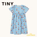 タイニーコットンズ READERS DRESS 2歳/4歳 TINYCOTTONS pastel blue キッズ ワンピース ドレス 半袖 フリル スリーブ ダック アヒル 総柄 パステルブルー ユニーク イラスト 子ども おしゃれ 女の子 アパレル 92cm/104cm リトルレモネード SS25SALE-180-L19 TMPZ