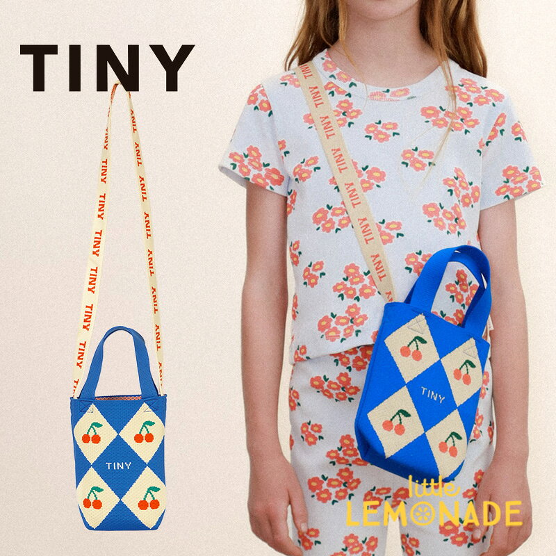 タイニーコットンズ DIAMONDS MINI BAG blue キッズ ショルダーバッグ さくらんぼ柄 子ども バッグ 小さめ 軽量 ポリエステル100％ 女の子 おでかけ かわいい ストラップ ロゴ 肩掛け 斜め掛け ポシェット リトルレモネード TINYCOTTONS SS26-519 S15 KTZ