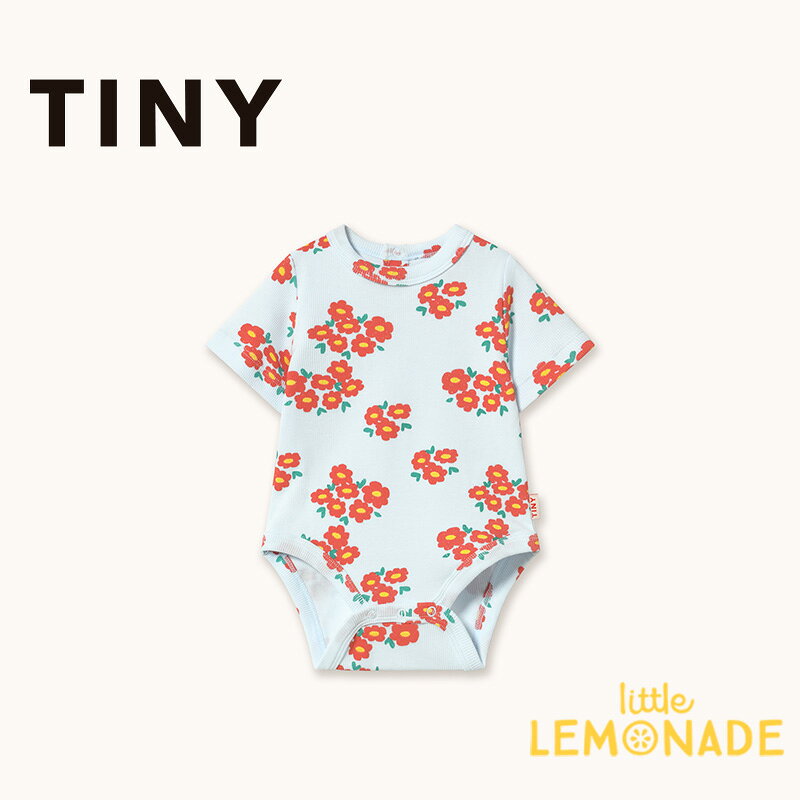 タイニーコットンズ BLOSSOMS RIB BODY 【6か月/12か月】 ice blue 半袖 ロンパース 赤いお花柄 イラスト リブ素材 ベビー 赤ちゃん 新生児 出産祝い 出産準備 ベビー服 70cm 80m オーガニックコットン リトルレモネード TINYCOTTONS SS26-093 L19 KTZ