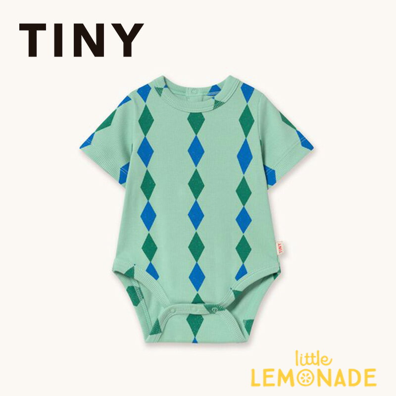 タイニーコットンズ DIAMONDS RIB BODY 【6か月/12か月】 washed emerald 半袖ボディ グリーン ダイヤ柄 コットン ロンパース ベビー おしゃれ 赤ちゃん 新生児 出産祝い 出産準備 子ども服 ベビー服 70cm 80cm アパレル リトルレモネード TINYCOTTONS SS26-117 N03 KTZ