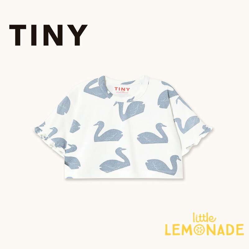 タイニーコットンズ BIG SWANS KNITTED CROP TEE 【2歳/4歳/6歳】 off-white スワン プリント 白鳥 キッズ ベビー 半袖 Tシャツ トップス クロップド丈 ショート丈 ユニーク 子ども服 おしゃれ かわいい アパレル リトルレモネード TINYCOTTONS SS26-001 104 KTZ