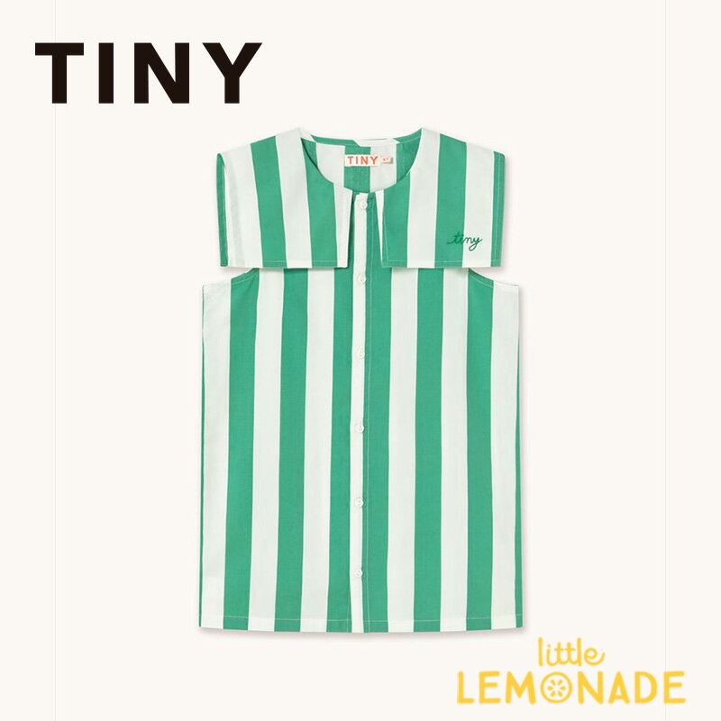 タイニーコットンズ EMERALD STRIPES DRESS 【2歳/3歳/4歳】 emerald キッズ ベビー ワンピース グリーン ストライプ ビックカラー シャツワンピ ストレート ノースリーブ 子ども服 かわいい アパレル リトルレモネード TINYCOTTONS SS26-311 104 KTZ