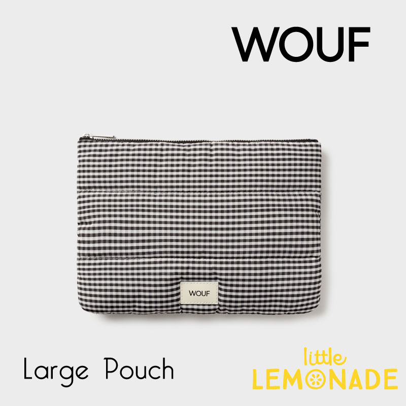 【WOUF】 ラージポーチ Chloe Pouch キルティング ギンガムチェック モノトーン 黒白 ブラック チェック柄 ユニセックス クラッチバッグ バッグ 女性向け ギフト 小物入れ 小物ポーチ 100%リサイクル生地 MLQ230025 あす楽 リトルレモネード