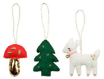 【クリスマス用品】【MeriMeri】ミニウッドランド　フェルトオーナメントセット：MINI WOODLAND FABRIC DECORATIONS