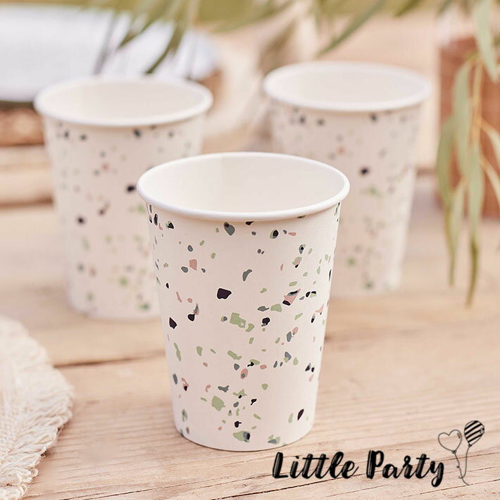 ペーパーカップ テラゾ [8個入り] クリスマス グリーン ナチュラル マーブル 人造大理石 誕生日 バース..