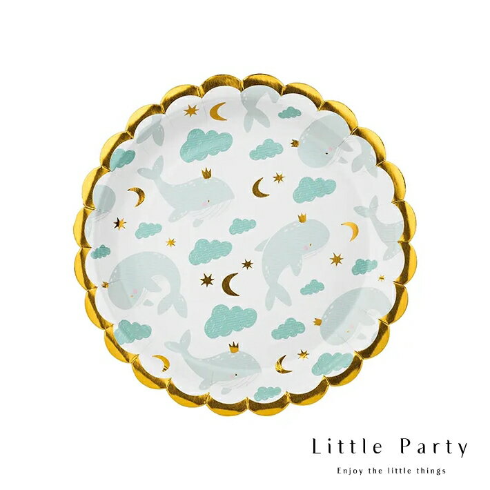 ペーパープレート クジラ [6枚セット] ブルー 皿 ラッピング 紙皿 使い捨て 誕生日 バースデー 1歳 ハ..