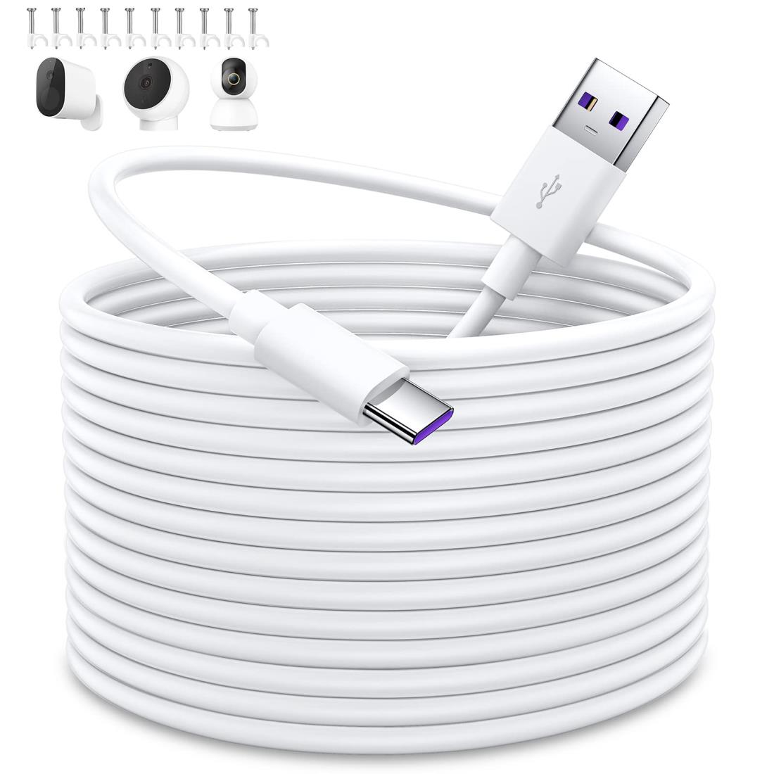 USB Type-Cケーブル 10M USB A to USB Cケーブル 防犯カメラ給電 対応Xiaomi Mi カメラ 2K/スマートカメラ C400/ EZVIZ/YESKAMO/Wyze Cam/Nest Cam/Xbox コントローラー対応 電源コード タブレット PC モニター等USB-C機種対応 カメラ電源ケーブル 白い