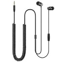 TOCCOOL イヤホン、ばねコイル延長ヘッドセット、長いひもの耳栓、マイク付け3.5 mm男性有線ステレオヘッドホン、 テレビ、PC、携帯電話、ノートパソコンに適してる(黒色/ 7.8FT)