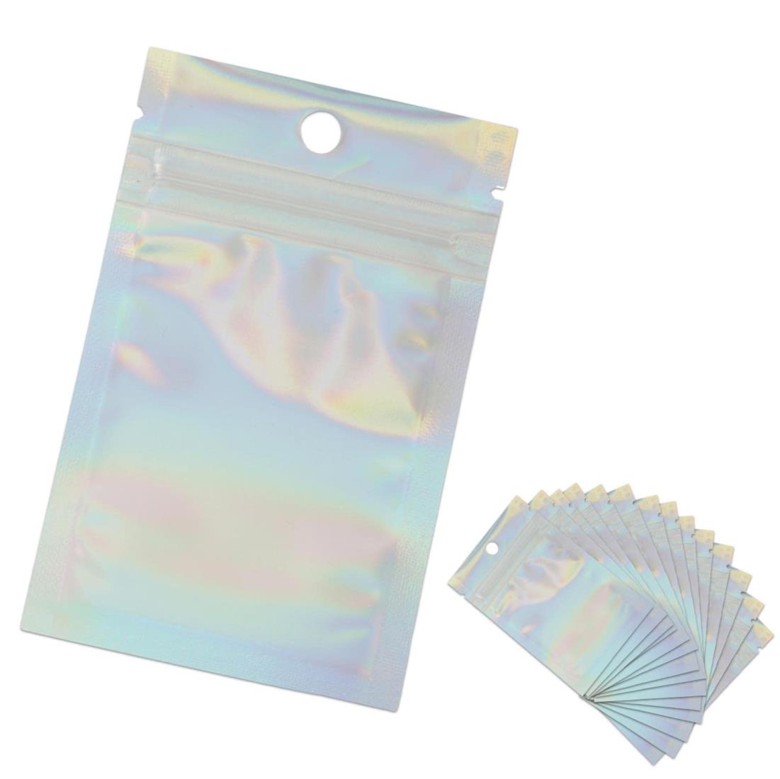 fogman 包装袋 チャック袋 アルミ 透明 銀 オーロラ ジッパー 変色防止 100枚セット (10 × 6 cm)