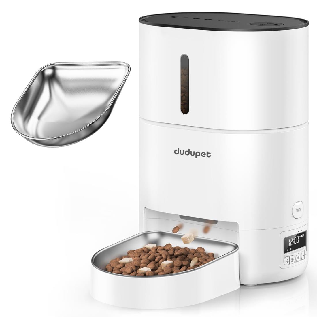 DUDUPET DU4L-KA 自動給餌器 猫 タイマー機能 音声録音 4L容量 2WAY給電 手動給餌 自動餌やり機 ステンレス皿 お手入れ簡単 1日6食 ホワイト