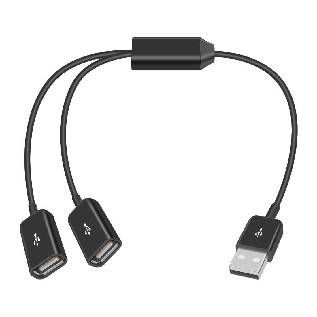 Duttek USB二股分岐延長ケーブル USB2.0 スプリッター Y字型延長ケーブル、2 in 1 USB2.0 Type A 1 オスからデュアルメスの Y スプリッターエクステンション分岐ケーブル、内蔵チップを搭載しており、データ同期と充電をサポートしています（30cm）