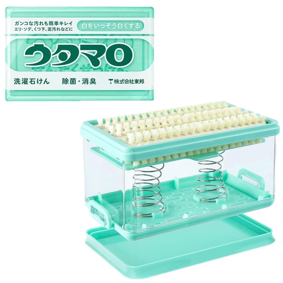 石鹸ケース ウタマロ石鹸セット ブラシ付き 転がすだけで汚れが落ちる 泡立つ 手が滑らない せっけんを最後まで使える 水回り清潔 通気性 手が疲れない