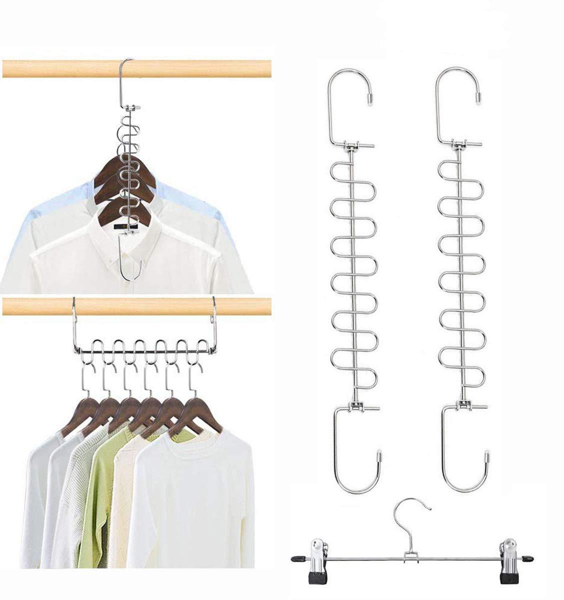 DUOFIRE 省スペースハンガー 縦横両用 12連 ハンガー ステンレス製 丈夫 ハンガーフック クローゼット収納 マジックハンガー （2本組）