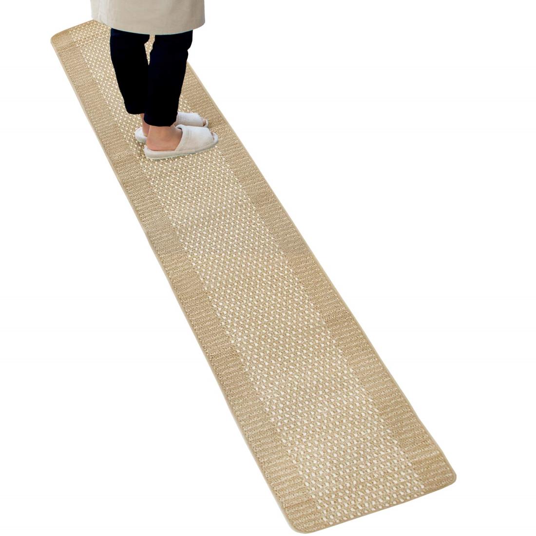オカ(OKA) 優踏生洗いやすい キッチンマット 約45cm×270cm ベージュ (洗える 軽量 