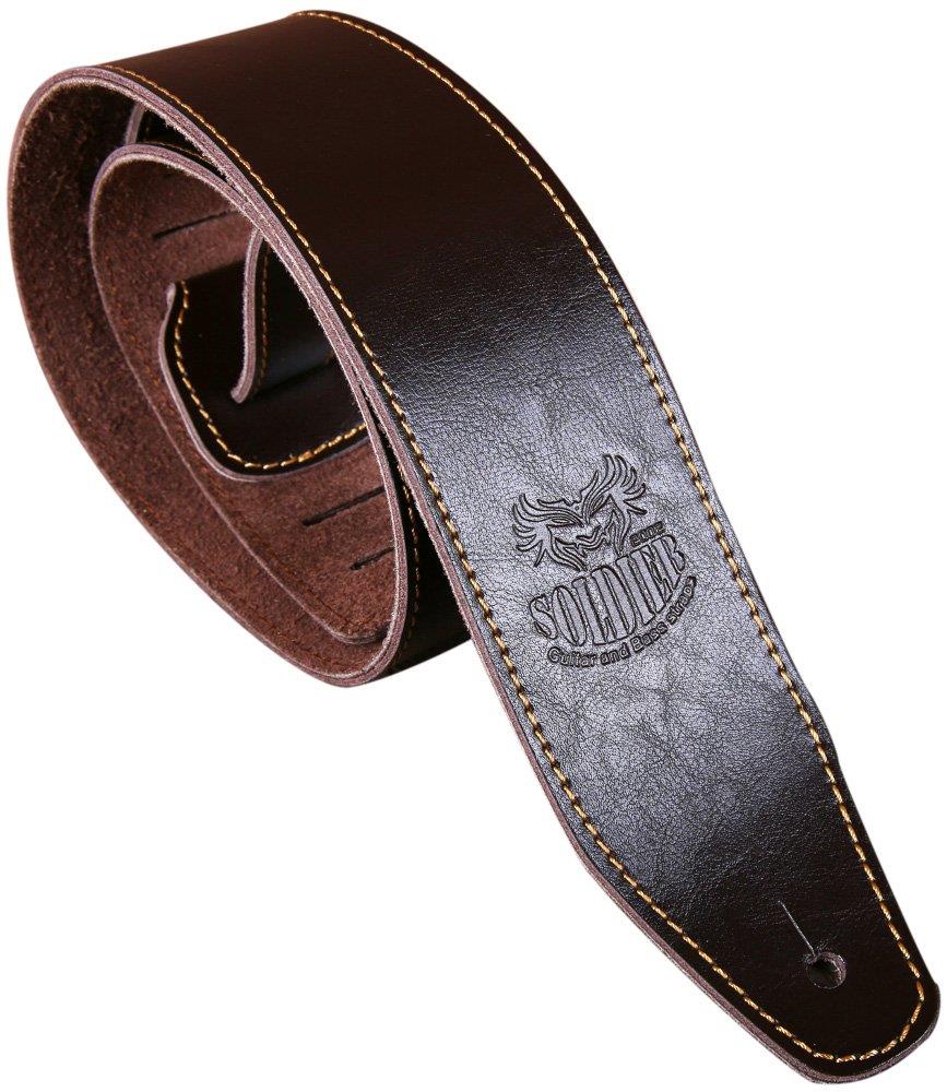 [Laquest] レザー ギターストラップ 牛革 ヘッド落ち対策 アコースティック エレキ ベース 本革ストラップ (ブラウン)