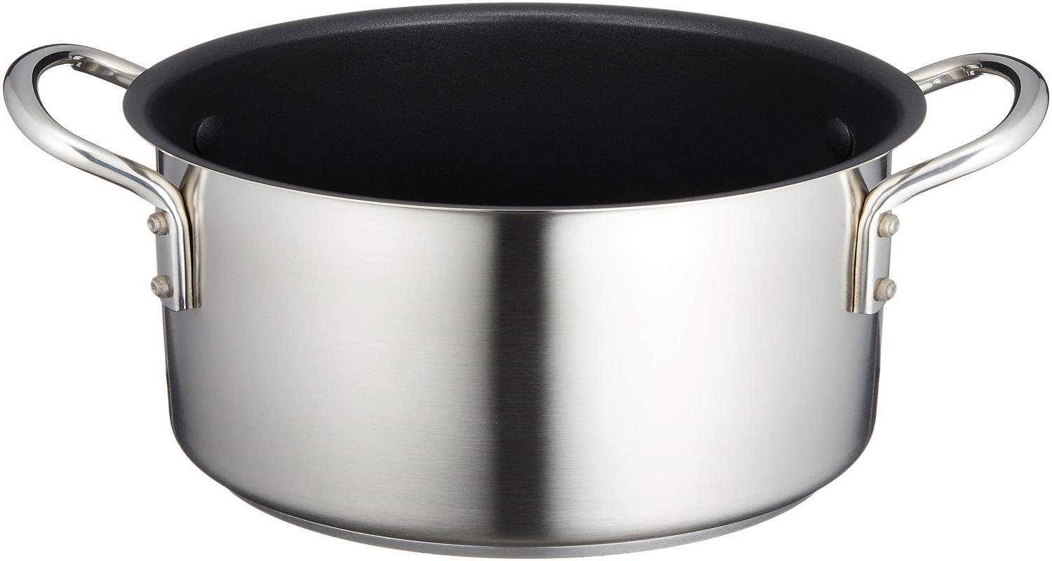 遠藤商事 業務用 ムラノ インダクション テフロンセレクト 半寸胴鍋 20cm (蓋無) IH対応 18-8ステンレス/内面テフロン加工 AHVA402