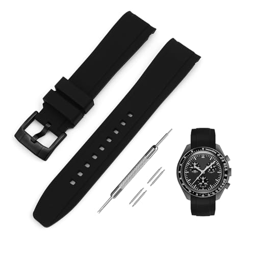 [Jumpsunfun] 20mm 時計バンド for Omega X Swatch Speedmaster MoonSwatch オメガとスウォッチ スピードマスター ムーンスウォッチ用 シリコンベルト ブラック・ブラックバックル