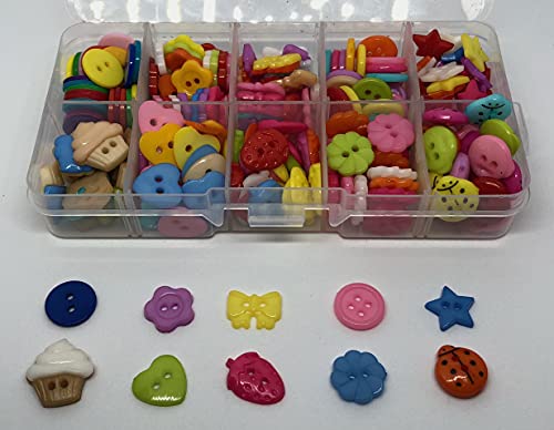 ボタンセット 240個 ケース入り 大量 かわいい 女の子 男の子星 花 ケーキ イチゴ リボン てんとうむし..