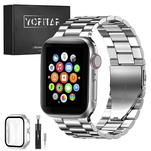 樂天商城 - [YOFITAR] for Apple Watch バンド 保護ケース付き ステンレス製 アップルウォッチ ベルト Apple Watch Ultra 2/Ultra/10/9/8/7/SE2/6/SE/5/4/3/2/1対応 iWatch バンド Apple Watchアクセサリ 長さ調整器具付き（40mm，シルバー）