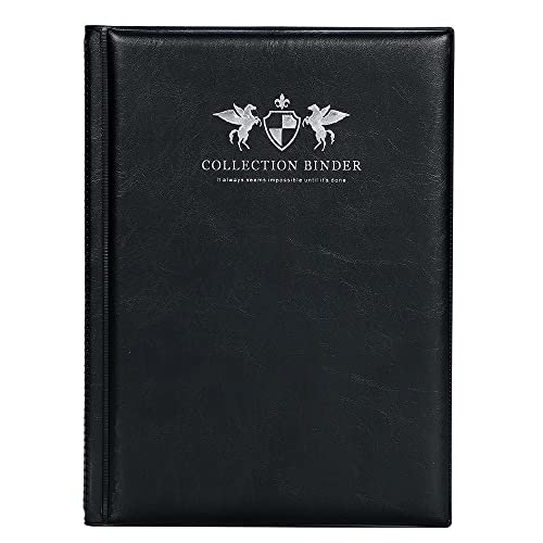 mini2x ビックリマン 用 シール コレクション ファイル チョコシール ウエハース 大容量 18ページ 最大432枚 48mm 52mm 大きいシールサイズにも対応 B5サイズ (黒 茶) (黒色 18ページ)