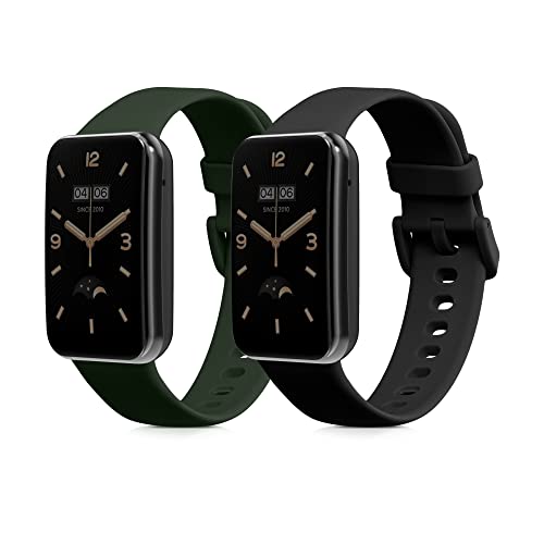 Rakuten - kwmobile 2x バンド Xiaomi Mi Band 7 Pro対応 ベルト - シリコンバンド ソフト TPU 耐久性 黒色/深緑色