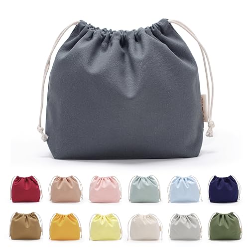 巾着袋 小 大 無地 巾着 おしゃれ かわいい 【Poco'ce掲載・21色展開・鉛色】 帆布 きんちゃく袋 大きい こども インナーバッグ 巾着ポーチ 巾着 (鉛色,S)