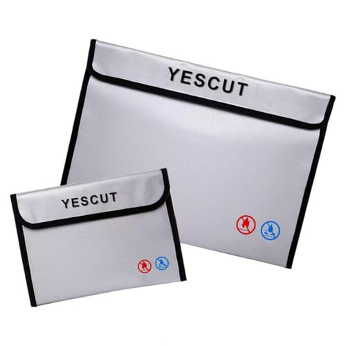Rakuten - YESCUT 金庫耐火バッグ 集金袋 貴重書類保管ケース 現金収納ケース 耐火ケース 38cm×28cm/23cm×18cm 二つセット 2個セット 防火 防爆 防水 防災バッグ 耐熱2093℃ 耐火袋 大容量 家庭用安心保管袋 (シルバー, 38cm×28cm/23cm×18cm
