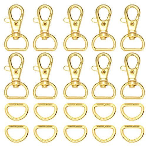ナスカン 10個 Dカン 20個 手芸 アクセサリーパーツ レザークラフト金具 ショルダーベルト バッグ ハンドメイド パーツ (内径15mm, ゴールド)