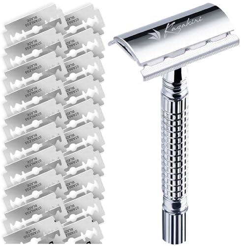 Kazakiri W 本格深剃り 両刃カミソリ 本体+替刃20枚付き 剃刀 かみそり 髭剃り 顔そり 男性 メンズ