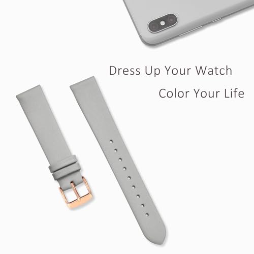[WOCCI] 本革時計バンド 12mm カーフレザー 腕時計ベルト グレー ローズゴールドバックル