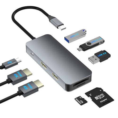 ドッキングステーション HDMI 2つ 8-IN-1ドッキングステーション Type c 3つUSB-A/PD 100W 急速充電/SD＆TFカード マルチディスプレイ 3画面 HDMI USB ハブ Type-C ハブ MST デュアル 4K HDMI拡張