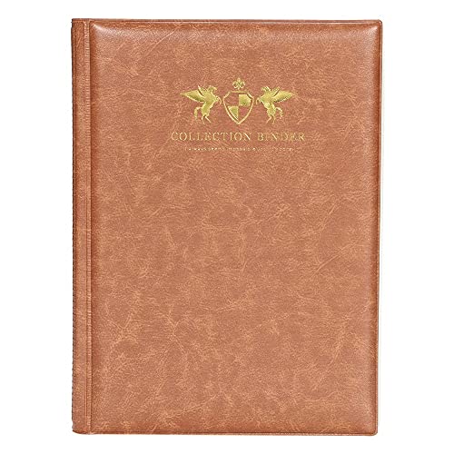 mini2x ビックリマン 用 シール コレクション ファイル チョコシール ウエハース 大容量 18ページ 最大432枚 48mm 52mm 大きいシールサイズにも対応 B5サイズ (黒 茶) (茶色 18ページ)