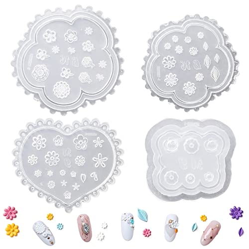 サムコス シリコンモールド 4個セット リーフ 花 立体 ネイル 素材 ジェルネイル DIY ハンドメイド ネ..