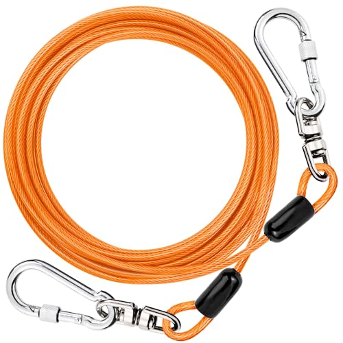 DANOFY 犬 係留 ワイヤー リード ケーブル - 犬用 係留ケーブル 5mm極細 カラビナ ロック付き 錆び付かない ランナーケーブル しつけ用 訓練リード 外飼い 庭用 キャンプ 小型犬 中型犬 大型犬対応 オレンジ 3m