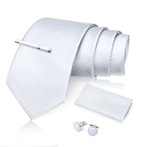 [FACIACC] 結婚式 ネクタイ メンズ シルク ネクタイ チーフ タイクリップ カフスボタン4点セット ストライプ柄 ハンカチドット フォーマル 高級 紳士 礼服 ビジネス 就活 入学式 卒業式 忘年会 ギフトボックス付き 手洗い
