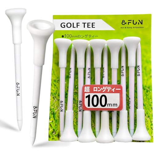 &FUN（アンドファン) ゴルフティー ドラコン 超ロングティー 100mm 10本入 ラバーヘッド ボールを乗せ..