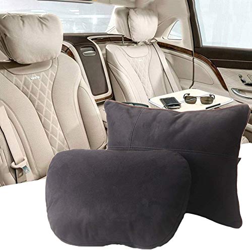 Kwak's ヘッドレスト 腰 クッション セット マイバッハ デザイン S クラス ソフト 車 枕 (ブラック)
